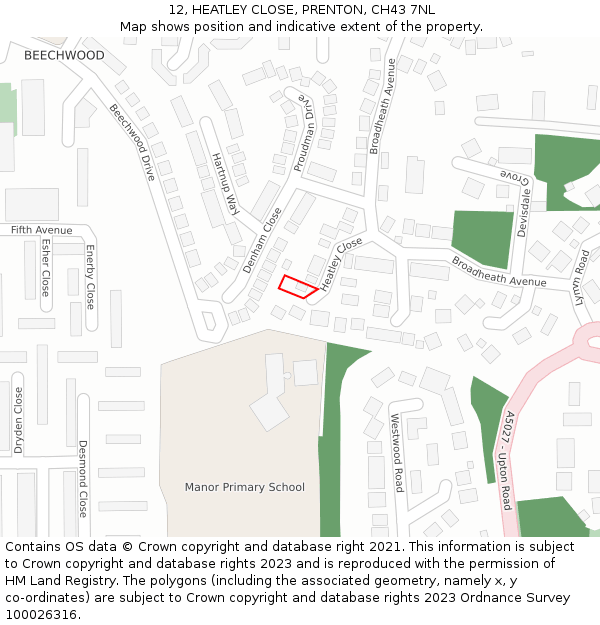 12, HEATLEY CLOSE, PRENTON, CH43 7NL: Location map and indicative extent of plot