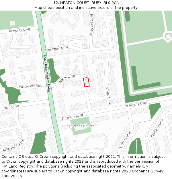 12, HEATON COURT, BURY, BL9 9QN: Location map and indicative extent of plot