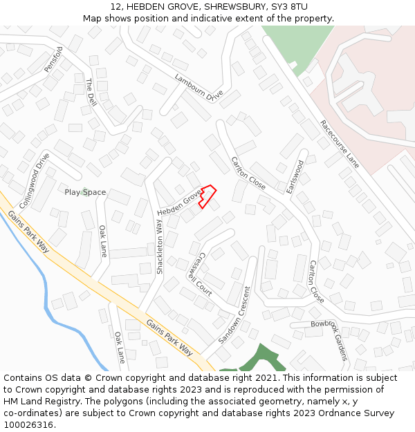 12, HEBDEN GROVE, SHREWSBURY, SY3 8TU: Location map and indicative extent of plot