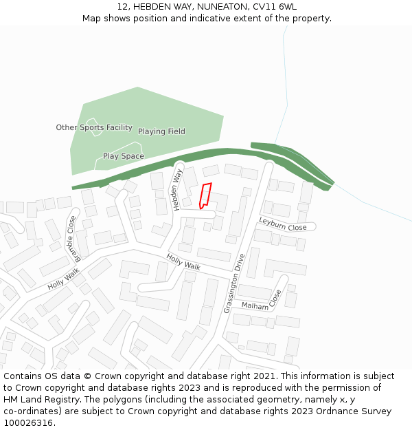 12, HEBDEN WAY, NUNEATON, CV11 6WL: Location map and indicative extent of plot