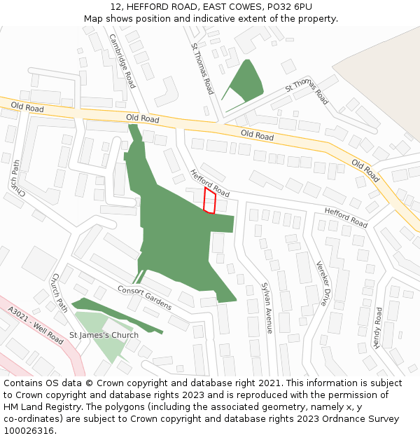 12, HEFFORD ROAD, EAST COWES, PO32 6PU: Location map and indicative extent of plot