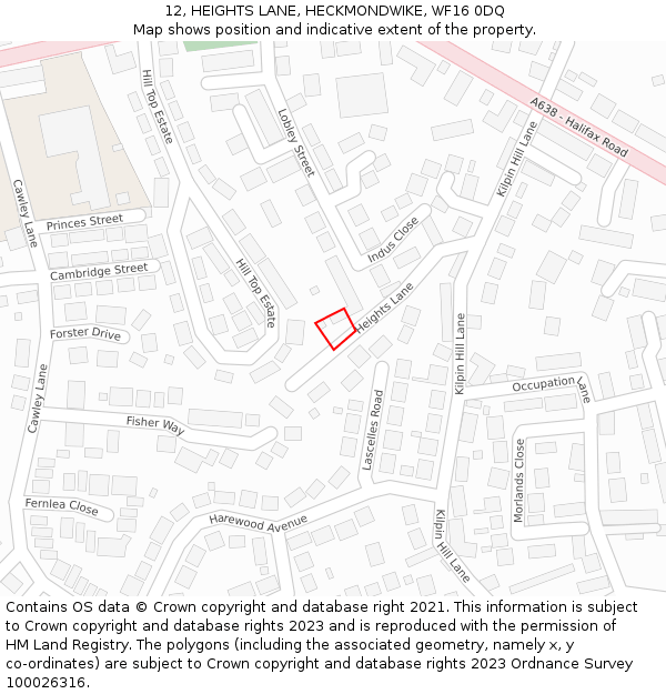 12, HEIGHTS LANE, HECKMONDWIKE, WF16 0DQ: Location map and indicative extent of plot