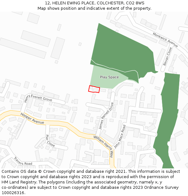 12, HELEN EWING PLACE, COLCHESTER, CO2 8WS: Location map and indicative extent of plot