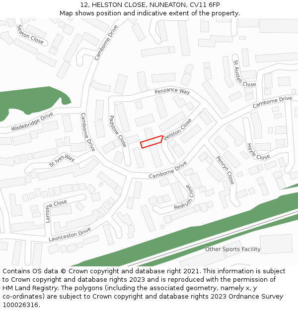 12, HELSTON CLOSE, NUNEATON, CV11 6FP: Location map and indicative extent of plot