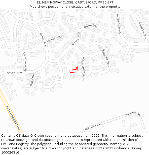 12, HEMINGWAY CLOSE, CASTLEFORD, WF10 3PT: Location map and indicative extent of plot