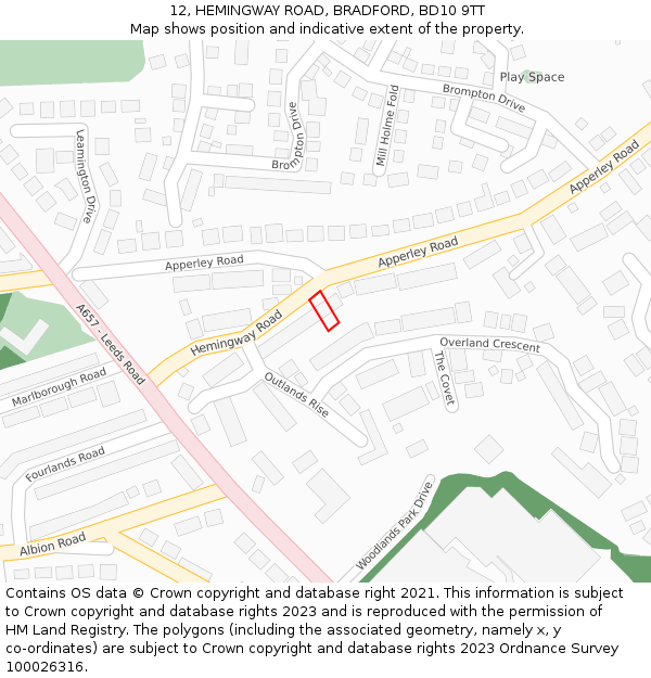 12, HEMINGWAY ROAD, BRADFORD, BD10 9TT: Location map and indicative extent of plot