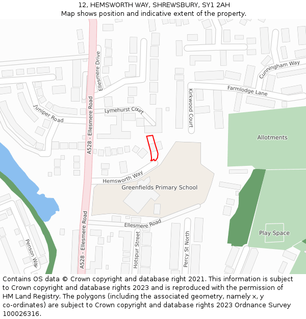 12, HEMSWORTH WAY, SHREWSBURY, SY1 2AH: Location map and indicative extent of plot