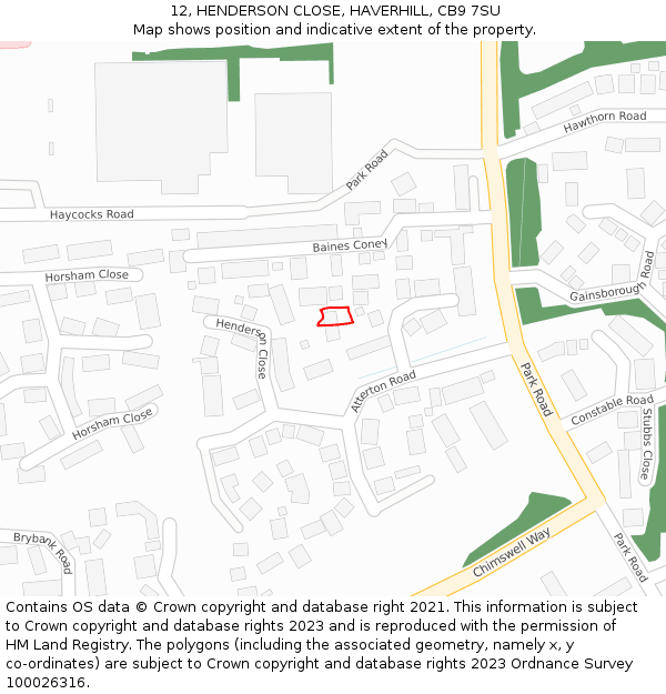 12, HENDERSON CLOSE, HAVERHILL, CB9 7SU: Location map and indicative extent of plot