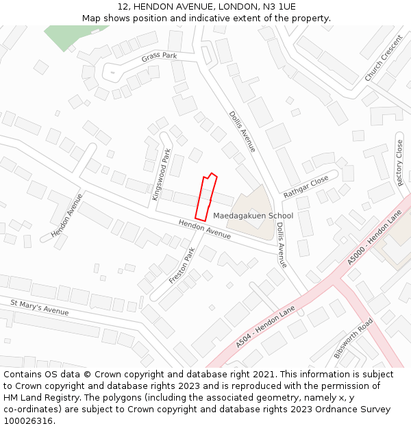 12, HENDON AVENUE, LONDON, N3 1UE: Location map and indicative extent of plot