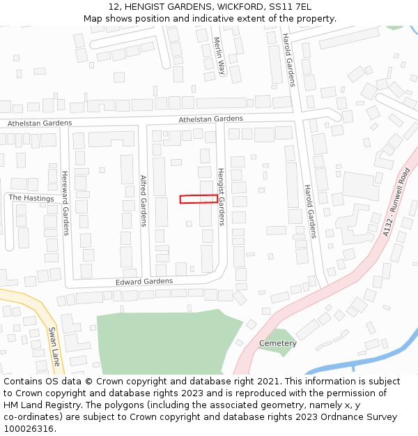 12, HENGIST GARDENS, WICKFORD, SS11 7EL: Location map and indicative extent of plot