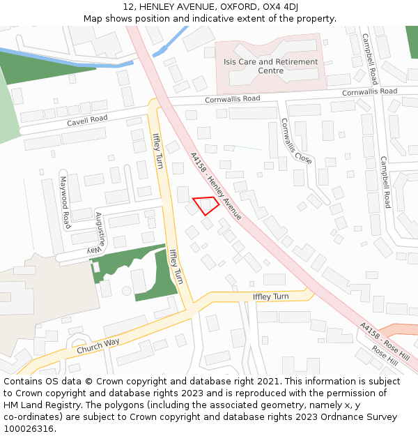 12, HENLEY AVENUE, OXFORD, OX4 4DJ: Location map and indicative extent of plot