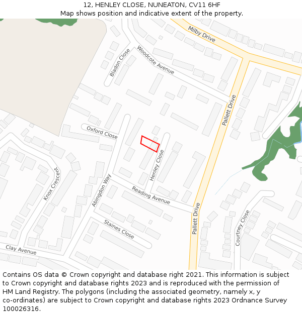 12, HENLEY CLOSE, NUNEATON, CV11 6HF: Location map and indicative extent of plot