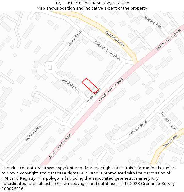 12, HENLEY ROAD, MARLOW, SL7 2DA: Location map and indicative extent of plot