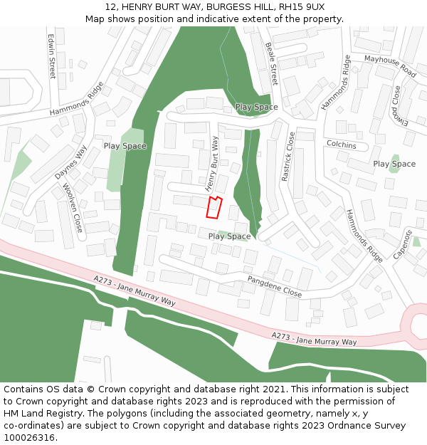 12, HENRY BURT WAY, BURGESS HILL, RH15 9UX: Location map and indicative extent of plot