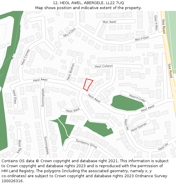 12, HEOL AWEL, ABERGELE, LL22 7UQ: Location map and indicative extent of plot