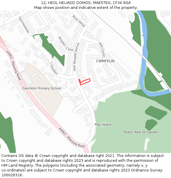 12, HEOL NEUADD DOMOS, MAESTEG, CF34 9GA: Location map and indicative extent of plot