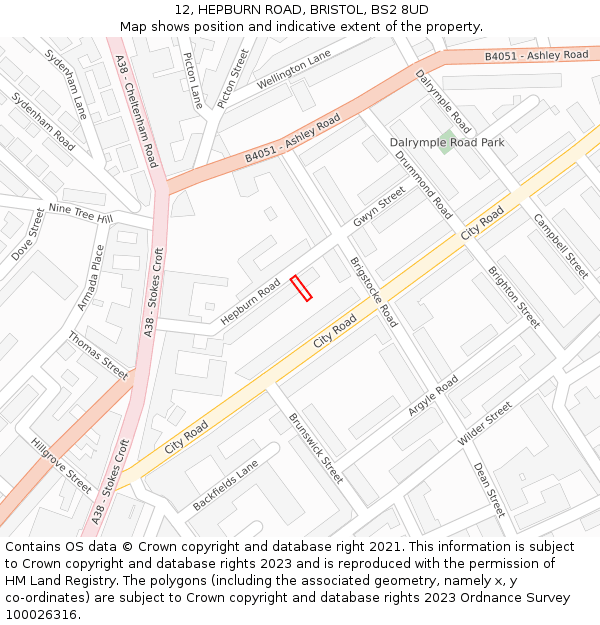 12, HEPBURN ROAD, BRISTOL, BS2 8UD: Location map and indicative extent of plot