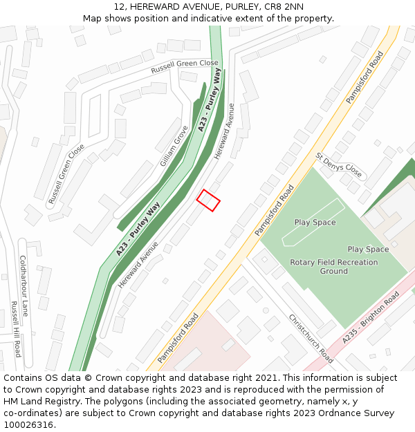 12, HEREWARD AVENUE, PURLEY, CR8 2NN: Location map and indicative extent of plot