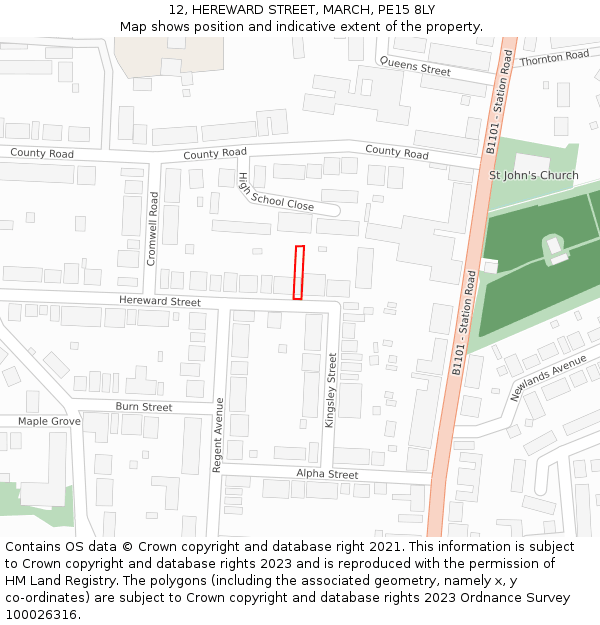 12, HEREWARD STREET, MARCH, PE15 8LY: Location map and indicative extent of plot