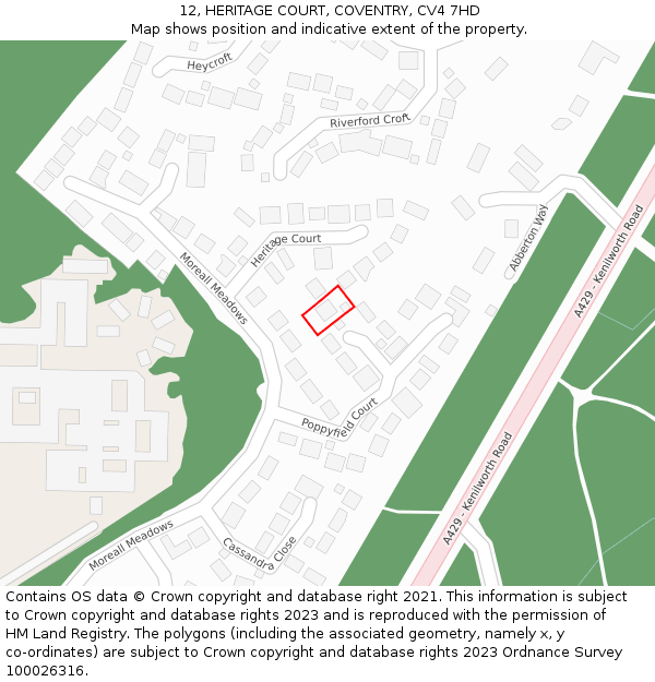 12, HERITAGE COURT, COVENTRY, CV4 7HD: Location map and indicative extent of plot