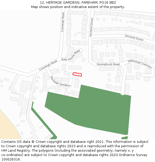 12, HERITAGE GARDENS, FAREHAM, PO16 9BZ: Location map and indicative extent of plot