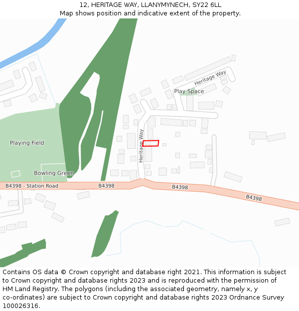 12, HERITAGE WAY, LLANYMYNECH, SY22 6LL: Location map and indicative extent of plot