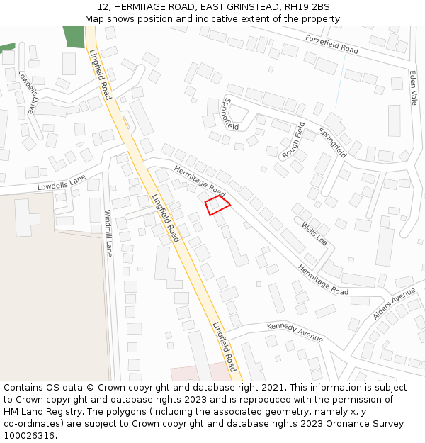 12, HERMITAGE ROAD, EAST GRINSTEAD, RH19 2BS: Location map and indicative extent of plot