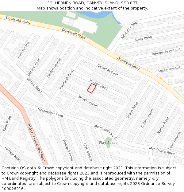 12, HERNEN ROAD, CANVEY ISLAND, SS8 8BT: Location map and indicative extent of plot