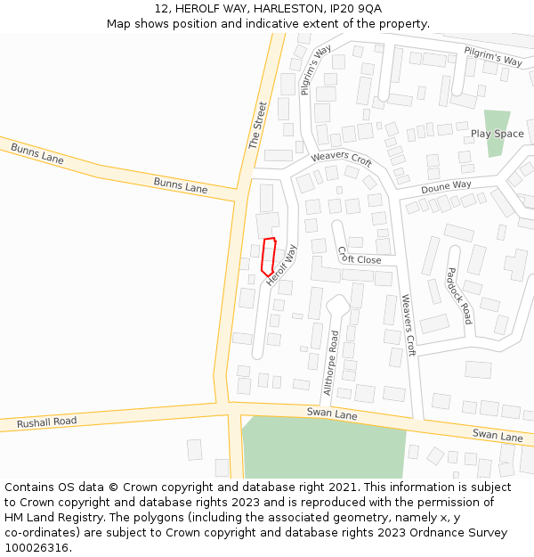 12, HEROLF WAY, HARLESTON, IP20 9QA: Location map and indicative extent of plot