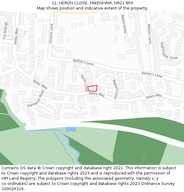 12, HERON CLOSE, FAKENHAM, NR21 8PX: Location map and indicative extent of plot