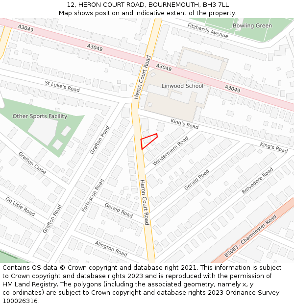 12, HERON COURT ROAD, BOURNEMOUTH, BH3 7LL: Location map and indicative extent of plot