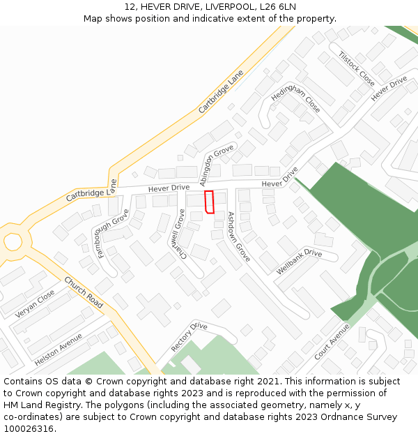 12, HEVER DRIVE, LIVERPOOL, L26 6LN: Location map and indicative extent of plot