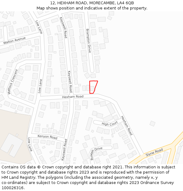 12, HEXHAM ROAD, MORECAMBE, LA4 6QB: Location map and indicative extent of plot