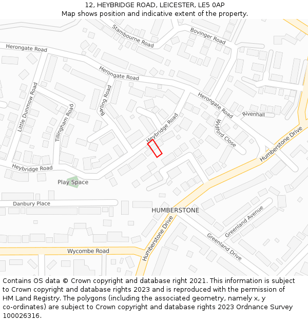 12, HEYBRIDGE ROAD, LEICESTER, LE5 0AP: Location map and indicative extent of plot