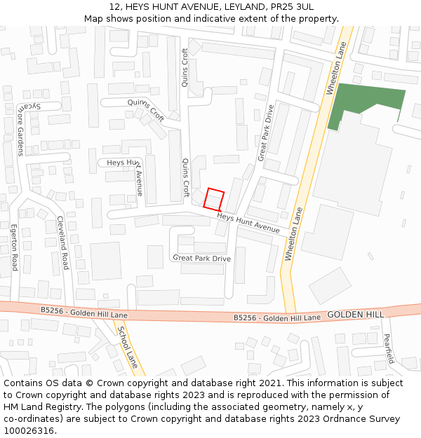 12, HEYS HUNT AVENUE, LEYLAND, PR25 3UL: Location map and indicative extent of plot