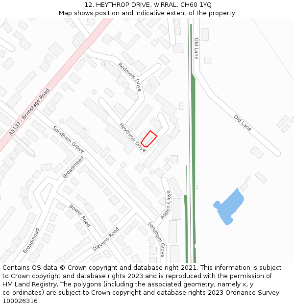 12, HEYTHROP DRIVE, WIRRAL, CH60 1YQ: Location map and indicative extent of plot