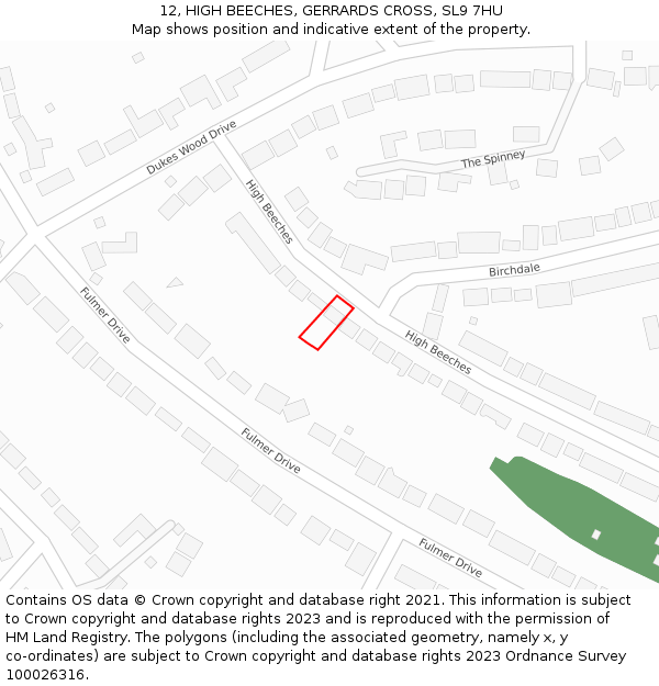 12, HIGH BEECHES, GERRARDS CROSS, SL9 7HU: Location map and indicative extent of plot