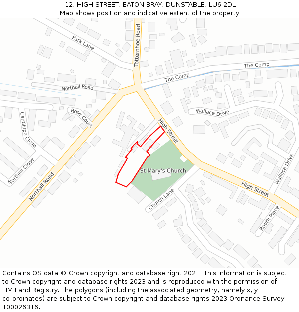 12, HIGH STREET, EATON BRAY, DUNSTABLE, LU6 2DL: Location map and indicative extent of plot