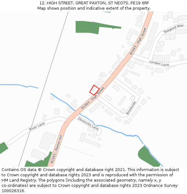 12, HIGH STREET, GREAT PAXTON, ST NEOTS, PE19 6RF: Location map and indicative extent of plot