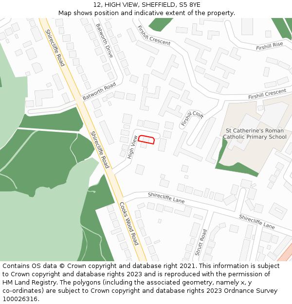 12, HIGH VIEW, SHEFFIELD, S5 8YE: Location map and indicative extent of plot