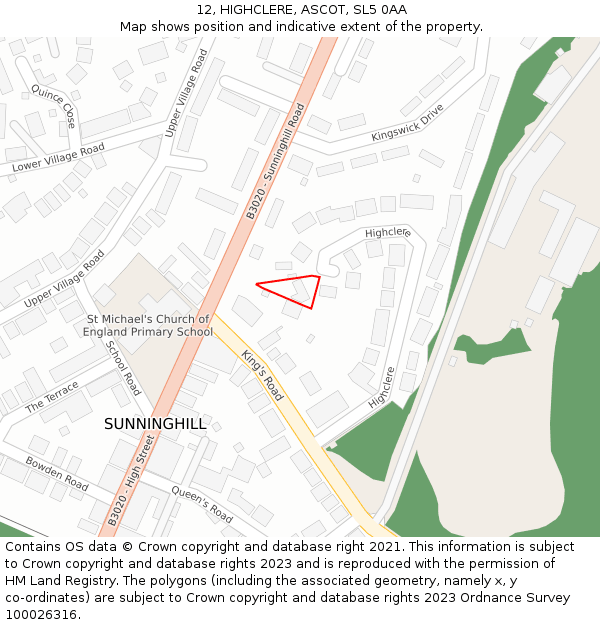 12, HIGHCLERE, ASCOT, SL5 0AA: Location map and indicative extent of plot