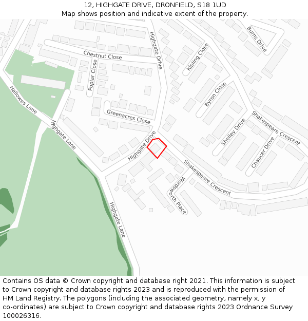 12, HIGHGATE DRIVE, DRONFIELD, S18 1UD: Location map and indicative extent of plot