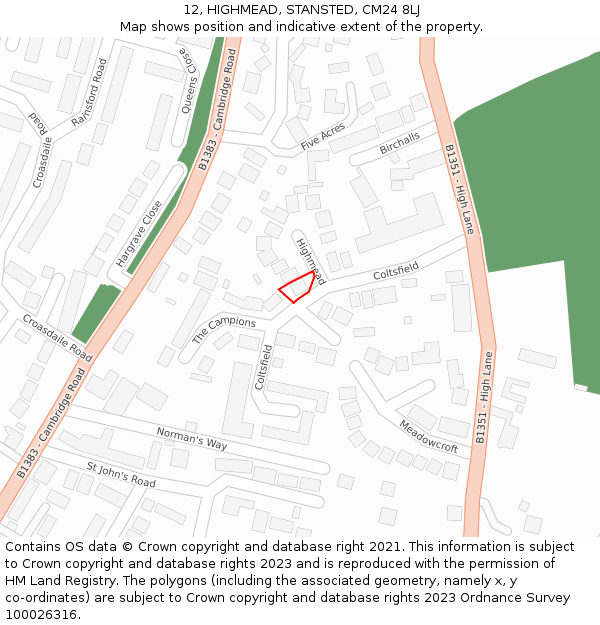 12, HIGHMEAD, STANSTED, CM24 8LJ: Location map and indicative extent of plot