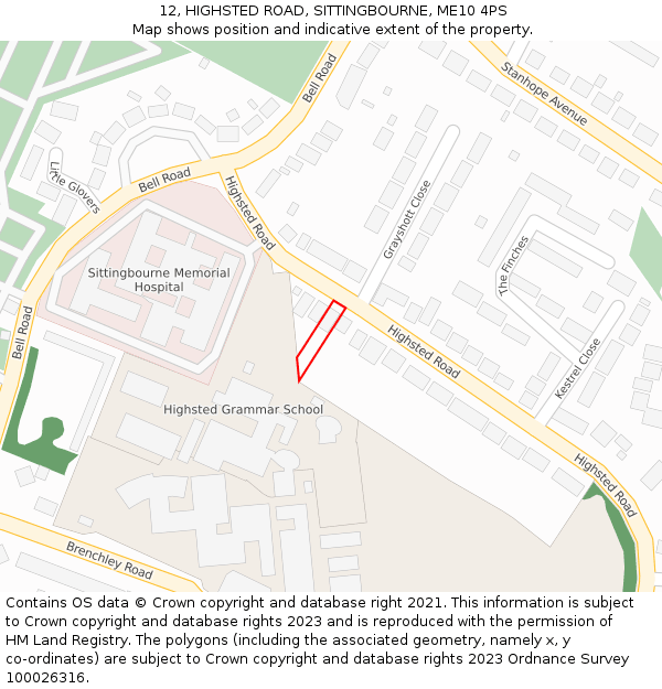 12, HIGHSTED ROAD, SITTINGBOURNE, ME10 4PS: Location map and indicative extent of plot