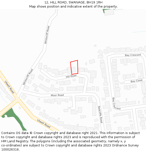 12, HILL ROAD, SWANAGE, BH19 1RH: Location map and indicative extent of plot
