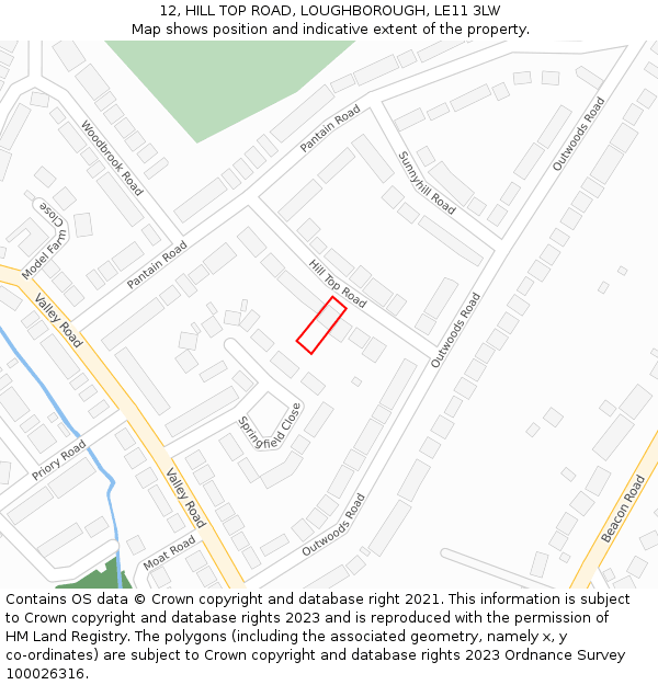 12, HILL TOP ROAD, LOUGHBOROUGH, LE11 3LW: Location map and indicative extent of plot