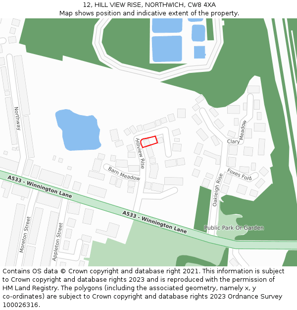 12, HILL VIEW RISE, NORTHWICH, CW8 4XA: Location map and indicative extent of plot