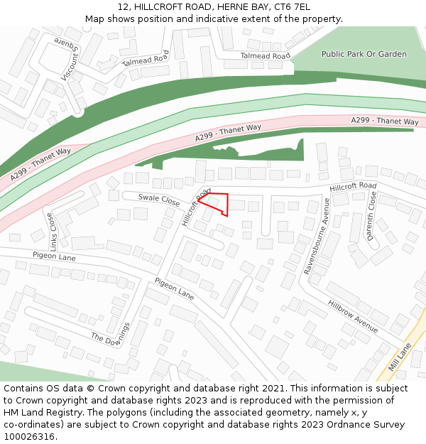 12, HILLCROFT ROAD, HERNE BAY, CT6 7EL: Location map and indicative extent of plot