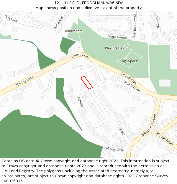 12, HILLFIELD, FRODSHAM, WA6 6DA: Location map and indicative extent of plot