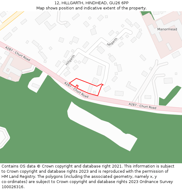 12, HILLGARTH, HINDHEAD, GU26 6PP: Location map and indicative extent of plot